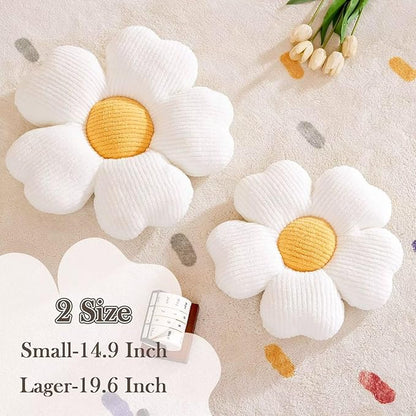 Flower Throw Pillow, Cute Flower Shaped Pillow Decorative Throw Pillow for Bed Couch, Soft Daisy Pillows Floor Seating Cushion Cushions (14.9 Inch White+Yellow)