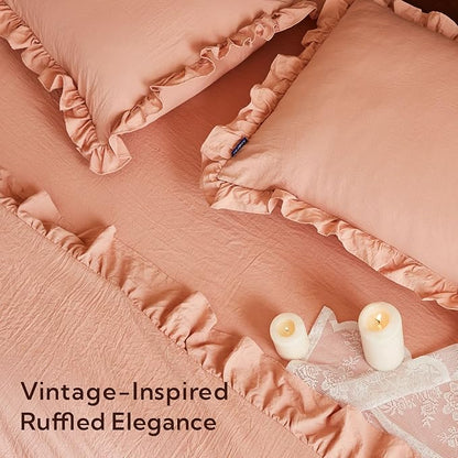 MR&HM California King Comforter Set Coral Pink, Comforter Set 7 Pieces for Girls Women, Shabby Chic Vintage Cottagecore Bed Sets Boho Bed in a Bag, Ultra-Soft & Fluffy Comforter for All Season