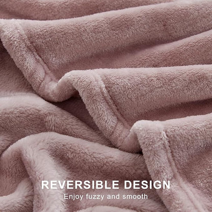 Hansleep Fleece Pink Queen Blanket, Super Soft Flannel Fuzzy Plush Cozy Blanket for All Seasons, Pink, Queen 90x90 Inches