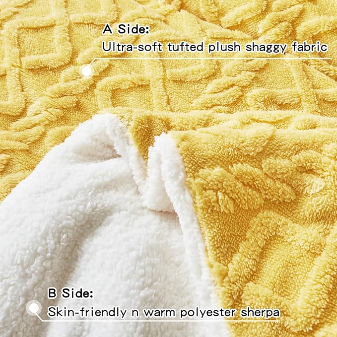 Joyreap 3-Piece Fluffy Faux Fur Sherpa Comforter Set, Queen Size Luxury Tufted Bedding Comforter Set, All Season Soft n Cozy Plush Comforter Bed Set- Yellow, 88x88 inches