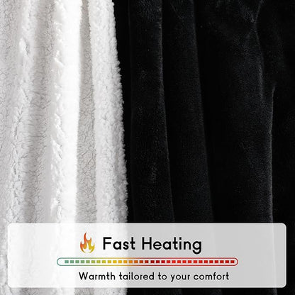 Heated Blanket Electric Throw Size 50''x60'' with 5 Heating Levels, 3 Hour Auto Shut Off, Machine Washable, Flannel & Sherpa Double-Sided Soft Warming Blanket for Couch, Bed, Office - Black