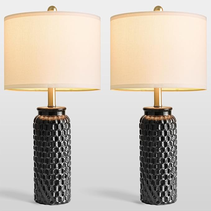 24" Modern Ceramic Black Bedside Lamp Set of 2 Table Lamp for Bedroom Decor Farmhouse Table Lamp for Living Room Office Dorm