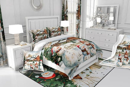 Cute Snowman Comforter Set King Size,Rustic Cabin Barn Bedding Set 3Pcs for Kids Girls Boys Teens Room Decor,Winter Christman Theme Quilt Set Vintage Countryside Duvet Insert,2 Pillowcases