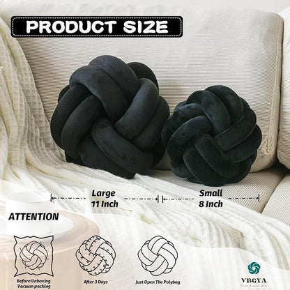 Knot Pillow Ball, Soft Decorative Throw Pillows Cushion, 11 Inch Round Plush Knotted Pillows Black Pillow, Modern Home Throw Knot Decorative Cushion for Bedroom, Sofa, Couch