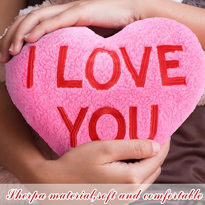 3 Pieces Sherpa Valentine‘s Day Heart Shaped Decorative Throw Pillow Red Pink Fluffy Love Decorative Cute Throw Pillows Aesthetic Coquette Room Decor for Gift Bed Sofa Couch (Printed Heart)