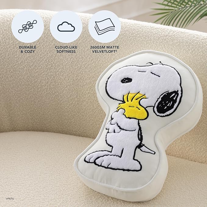Berkshire Peanuts® Plush Throw Pillow, Gift Idea, Snoopy Cute Character Shaped Cushion, Soft Cozy Decor for Bed Couch Chair(Snoopy + Woodstock Hug Pillow All Colorways, 15.5’’ L)