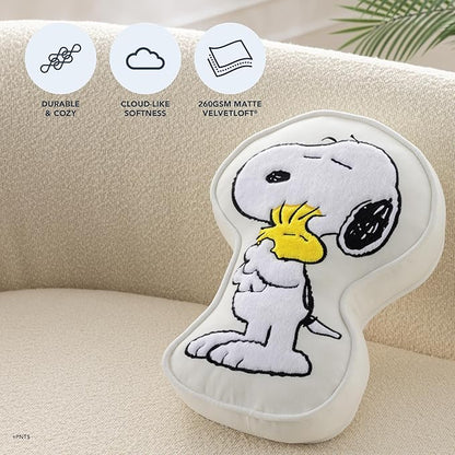 Berkshire Peanuts® Plush Throw Pillow, Gift Idea, Snoopy Cute Character Shaped Cushion, Soft Cozy Decor for Bed Couch Chair(Snoopy + Woodstock Hug Pillow All Colorways, 15.5’’ L)