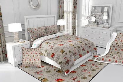 Merry Christmas Bedding Set Queen Size,Cartoon Santa Clause Sleigh Print Comforter Set,Vintage Xmas Quilt Set for Kids Boys Girls Adult Room Decor,Khaki and Colorful Reversible Duvet Insert 3Pcs