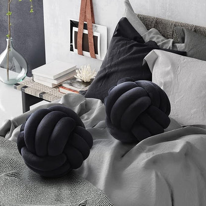 Namalu 2 Pcs Soft Knot Pillow Ball, Decorative Round Throw Knotted Pillows Cushion, Handmade Stuffed Ball Pillows for Winter Bedroom Sofa Couch Home Decor(10.6 Inches,Black)