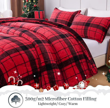 YIYEA Christmas Fluffy King Size Comforter Set, Luxury Faux Fur Comforter, Ultra Soft Plush Fuzzy Velvet Bedding Comforter Sets for Fall Winter, Cozy Warmth, No Shedding, 3PC, King