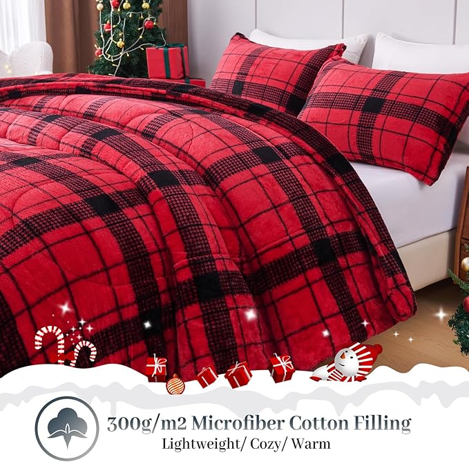 YIYEA Christmas Fluffy Queen Size Comforter Set, Luxury Faux Fur Comforter, Ultra Soft Plush Fuzzy Velvet Bedding Comforter Sets for Fall Winter, Cozy Warmth, No Shedding, 3PC, Queen