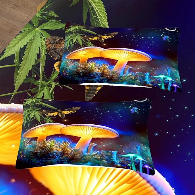 Tailor Shop Magic Mushrooms Bedding Sets, Trippy Mushrooms Comforter Set with Natural Forest Design for Teen Girls Kids Bedroom Decor, All Season Use with 1 Matching Pillowcase…