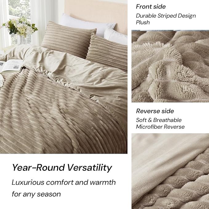 Geniospin Fleece Twin Comforter Set, Soft Fuzzy Twin Bedding Sets, 2-Pieces Taupe Comforter Set for All Season, Warm Fluffy Comforter with 1 Pillow Case