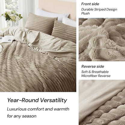Geniospin Fleece Twin Comforter Set, Soft Fuzzy Twin Bedding Sets, 2-Pieces Taupe Comforter Set for All Season, Warm Fluffy Comforter with 1 Pillow Case