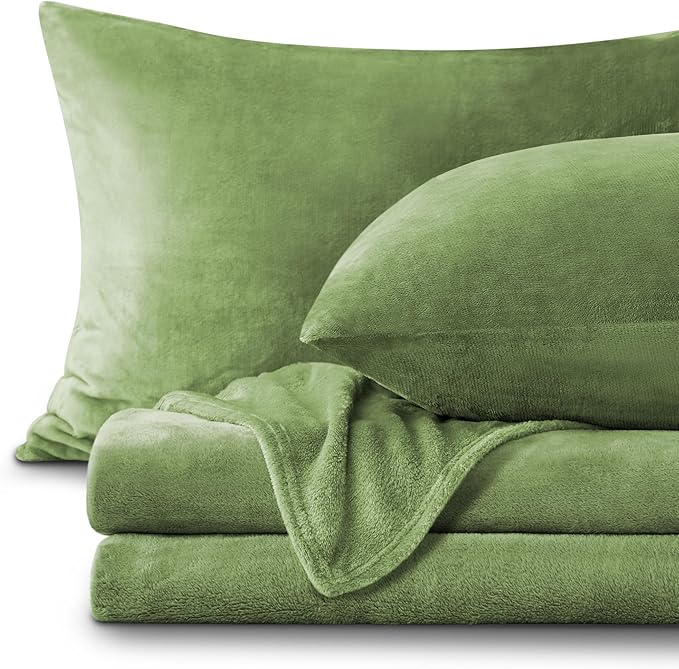 BEDELITE Flannel Sheets Twin Size Sage Green - Super Soft Fleece Sheets Set Fluffy Extra Plush, 3 Piece(Include Fitted Sheet, Flat Sheet, 1 Pillowcase)