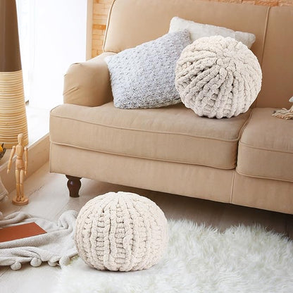 Suzile 2 Pcs Round Knot Pillows Gifts 13.8 Inch Chunky Knitted Throw Pillows Handmade Cushions Soft Circle Supplies for Home Bed Sofa Couch Housewarming Decoration(Beige)