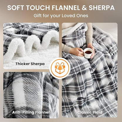 Heated Blanket Electric Throw-50''x60''Ultra Soft Cozy Plaid Flannel Fast Heating Electric Blanket with 10 Heat Levels & 10 Hrs Auto Off, ETL Certified, Keep Warm in Home Office (Grey)