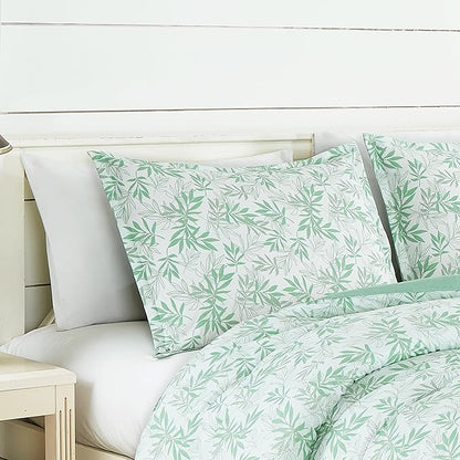 Chezmoi Collection Venus 3-Piece Floral Leaves Comforter Set Full - Green White Leaves Printed Microfiber Lightweight Bedding Set for All Season
