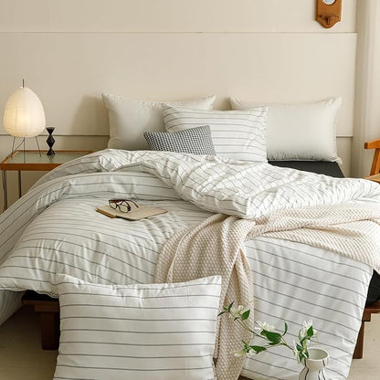 CLOTHKNOW Striped Comforter Set Twin/Twin XL White Black Bedding Comforter Sets Black Stripes Comforter White Farmhouse Bedding Sets