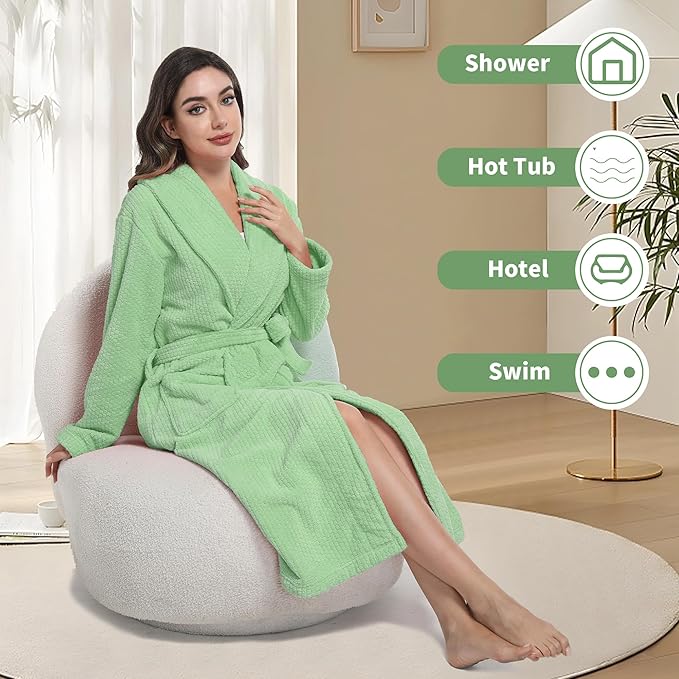 Women's Shawl Collar Bathrobe, Soft Long Towel Robes for Women - Super Absorbent Quick Dry yet Warm