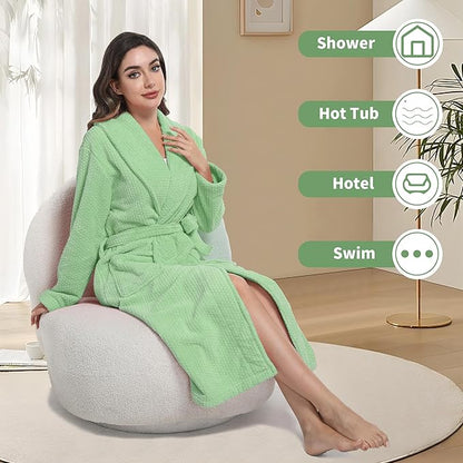 Women's Shawl Collar Bathrobe, Soft Long Towel Robes for Women - Super Absorbent Quick Dry yet Warm