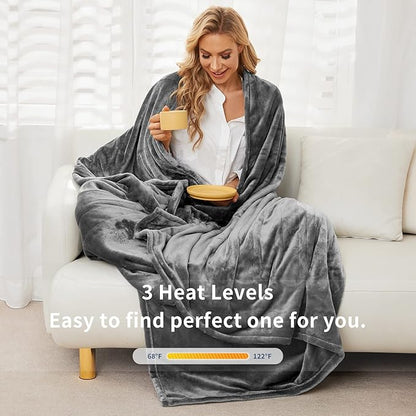 Vagueior Electric Heated Blanket Full Size 50'' x 60'',Extra-Warm Lightweight Cozy Luxury ElectricBlanket Machine Washable with 3 Heating Levels Auto-Off Machine Washable,ETL Certification - Grey