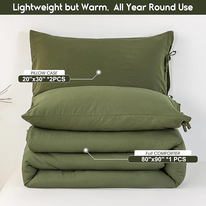 Ultra-Soft Cozy Polycotton Full Bedding Set - Comfy Fluffy Down Alternative Comforter Full Size with 2 Pillow Case - Lightweight but Warm Bed Blanket All Season Use - Dark Olive Green