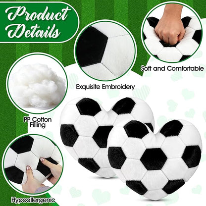2Pcs Soccer Throw Pillow, 11 in Soft Embroidered Fluffy Soccer Pillow, Stuffed Plush Heart Shape Soccer Pillow for Bedrooom Couch Bed Decoration, Gift for Soccer Lover Player Team