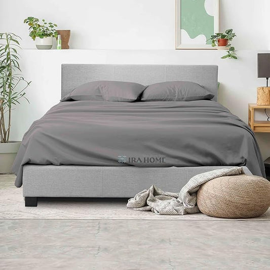 100% Egyptian Cotton Queen Size Bed Sheets, 600 TC Luxury Bedding Set, Long Staple Cotton, 4 Piece Set - 1 Fitted Sheet, 1 Flat Sheet & 2 Pillowcases, Fits Upto 16" Mattress - Dark Grey