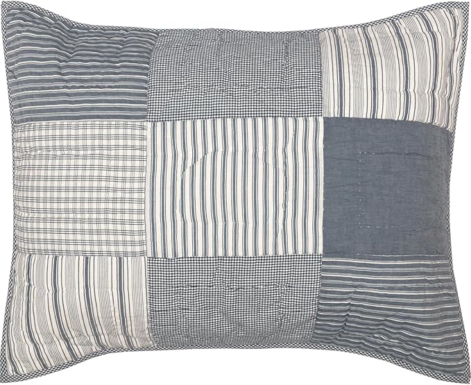 VHC Brands Sawyer Mill™ Patchwork Chambray Cotton Farmhouse Standard Bedding Accessory, Sham 21x27, Blue Denim