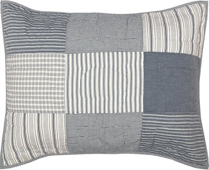VHC Brands Sawyer Mill™ Patchwork Chambray Cotton Farmhouse Standard Bedding Accessory, Sham 21x27, Blue Denim