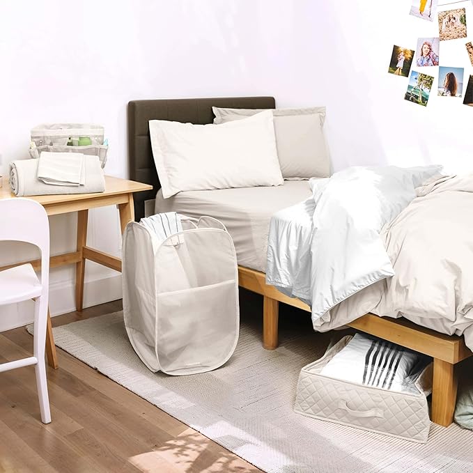 Hearth & Harbor Complete Dorm Room Set, Twin XL Comforter Set, Sheet Set, Mattress Protector, Towels and Organizers - All Dorm Accessories Included
