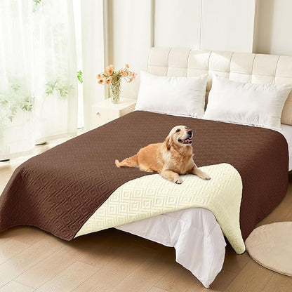 hyha Waterproof Dog Blanket, Soft Dog Bed Cover Pet Blankets, Waterproof Sofa Couch Cover for Dogs Washable, Reversible Pet Couch Covers for Sofa Furniture (82x102 Inch, Brown/Beige)