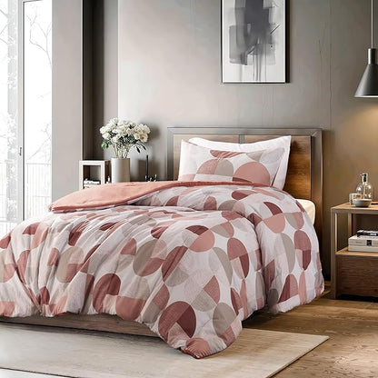 Stylish Three-Tone Printed Twin Size Comforter Set, 2 Pieces Ultra-Soft Microfiber Bedding Set, Warm and Cozy Comforter for All Seasons, Terracotta Blush