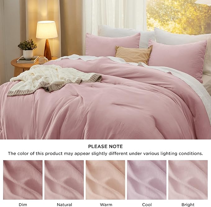 Bedsure Queen Comforter Set, Pink Soft Prewashed Bedding for All Seasons, 3 Pieces GentleSoft™ Bed Set, 1 Lightweight Comforter (90"x90") and 2 Pillowcases (20"x26")