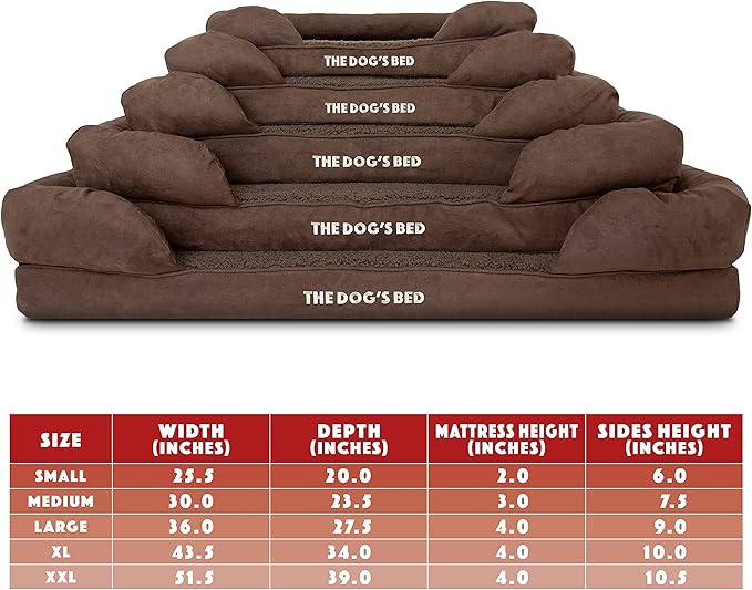 The Dog’s Bed Orthopedic Memory Foam Dog Bed with Bolsters,Plush Fabric, Brown Plush, S