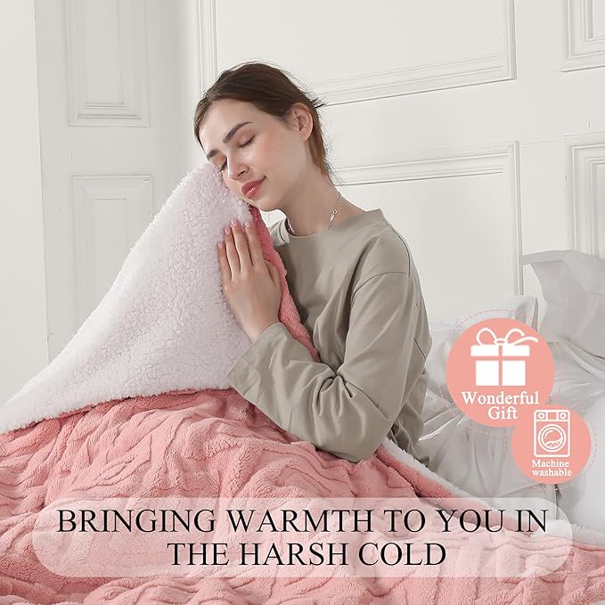 Electric Blanket Queen Size, Heated Blanket with 5 Heat Settings & 10 Time Settings, Super Soft Cozy Sherpa Blanket with Fast Heating for Home Office Use, 100" x 90", Pink
