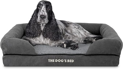 The Dog’s Bed Orthopedic Memory Foam Dog Bed with Bolsters, Plush Fabric, Grey Plush, M