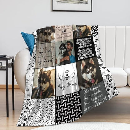 D-Story Made in USA,Personalized Dog Throw Blankets with Photo & Name,Custom Dog Blanket with Picture Pet Loss Sympathy Blanket Pet Memorial Dogs Cat Remembrance Gift