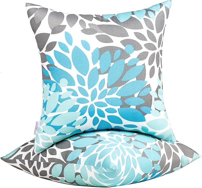 JMGBird Water-Resistant Outdoor Pillows Set of 2, 18x18 inch Durable Sky Blue Mandala Pattern Throw Pillows with Inserts for Patio Furniture