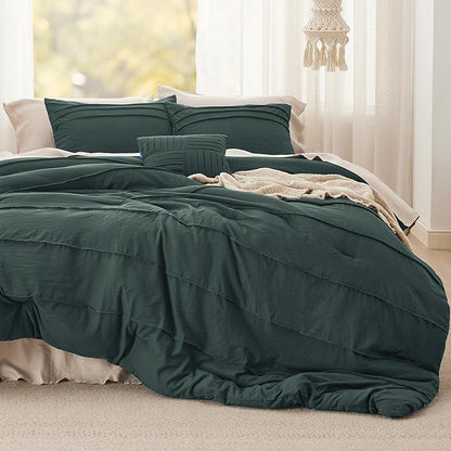 Bedsure California King Comforter Set - 4 Pieces Pinch Pleat Bed Set, Emerald Green Boho Bedding for All Season, 1 Soft Comforter, 2 Pillowcases, 1 Decorative Pillow