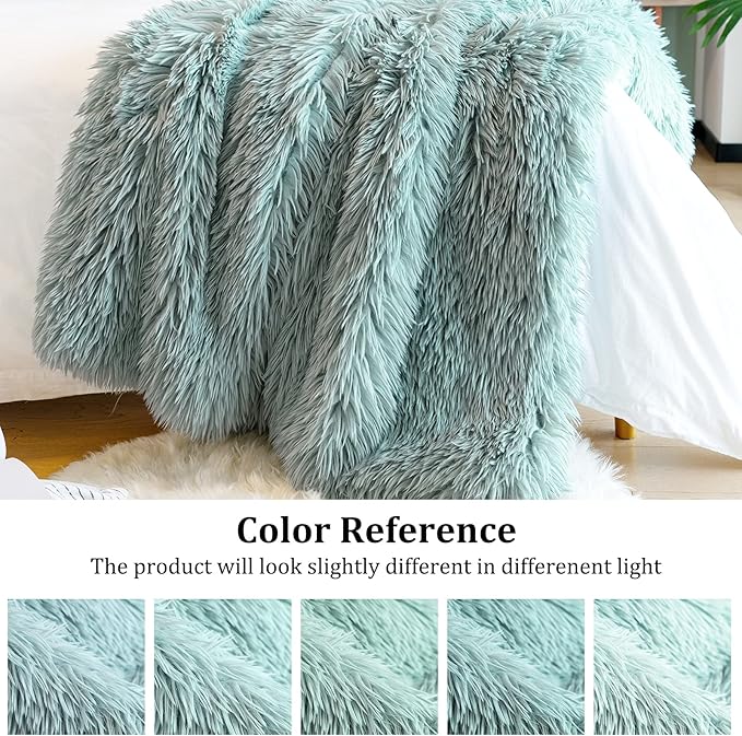 JONIYEAR Decorative 2.8" Long Hair Soft Fuzzy Faux Fur Throw Blanket 50" x 60",Luxury Reversible Fluffy Blankets for Couch Sofa Chair,Lightweight Accent Cozy Plush Thick Warm Shaggy Furry Blanket,Aqua
