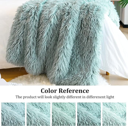 JONIYEAR Decorative 2.8" Long Hair Soft Fuzzy Faux Fur Throw Blanket 50" x 60",Luxury Reversible Fluffy Blankets for Couch Sofa Chair,Lightweight Accent Cozy Plush Thick Warm Shaggy Furry Blanket,Aqua