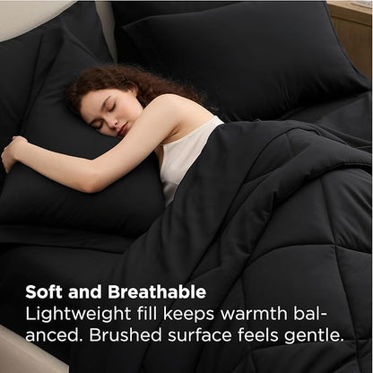 Bedsure 5 Pieces Twin Comforter Set Premium Series, Hotel Luxury Soft Bed in a Bag, Goose Down Alternative, Safe for Sensitive Skin Bedding Comforter All Season Medium Warmth, Black Twin Size
