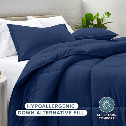 Bare Home Comforter Set - Oversized King Size - Ultra-Soft - Goose Down Alternative - Premium 1800 Series - All Season Warmth (Oversized King, Dark Blue)
