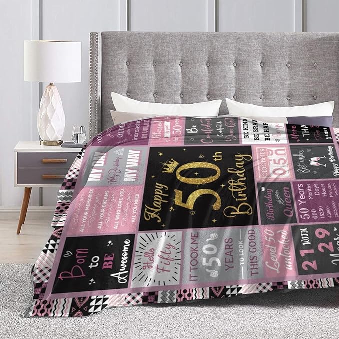 50 Birthday Gifts for Women, 50th Birthday Blanket with Gift Box for Women, Gifts for A 50th Birthday, Happy 50th Birthday Decorations Gift Ideas for Her, 50th Birthday Gifts Throw Blanket 60"x50"