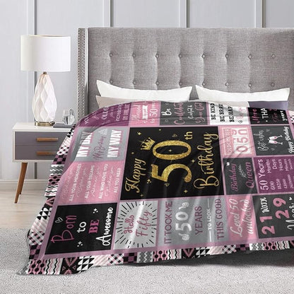 50 Birthday Gifts for Women, 50th Birthday Blanket with Gift Box for Women, Gifts for A 50th Birthday, Happy 50th Birthday Decorations Gift Ideas for Her, 50th Birthday Gifts Throw Blanket 60"x50"