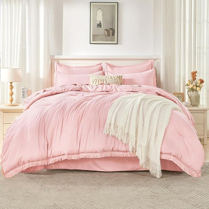 Andency California King Size Comforter Set with Sheets Light Pink - 7 Pieces Cal King Bed in a Bag Boho Bedding Sets, Bed Set with Comforter, Sheets, Pillowcases & Shams