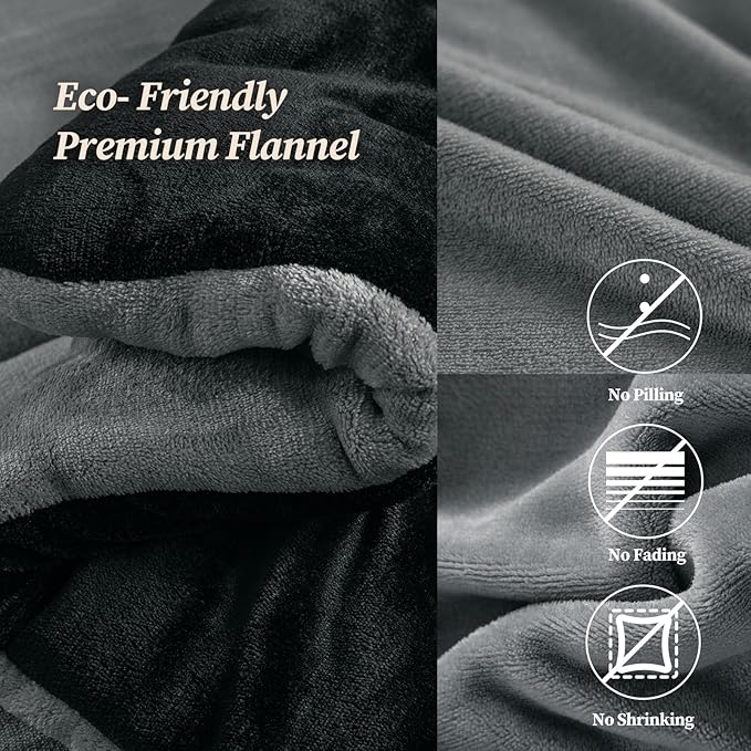 Petrichor Velvet Flannel King Comforter Set- Gray and Black Blanket,Luxury Fuzzy Heavy Bedding Set, 3 Pieces Plush Winter Bed Set with Comforter (90"x104") & 2 Pillow Shams (20"x36")