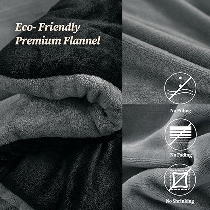 Petrichor Velvet Flannel King Comforter Set- Gray and Black Blanket,Luxury Fuzzy Heavy Bedding Set, 3 Pieces Plush Winter Bed Set with Comforter (90"x104") & 2 Pillow Shams (20"x36")